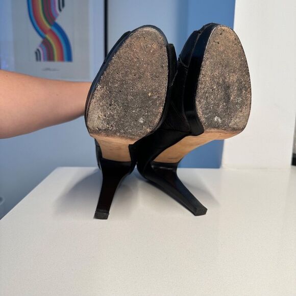 Stuart Weitzman Open Toe Black Leather Strappy Moto Ankle Booties Size 10 - Picture 9 of 17